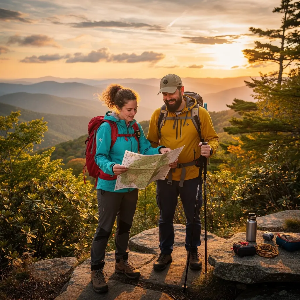Osoba pakująca plecak z niezbędnymi akcesoriami do wędrówki.