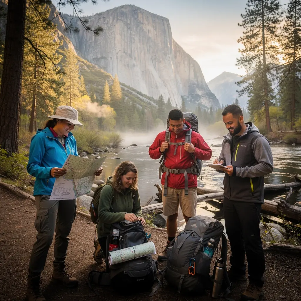 Rodzina cieszy się piknikiem na trawie wśród drzew.