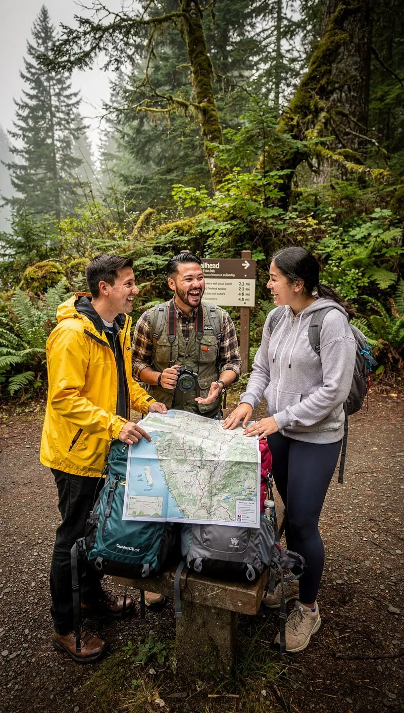 Zbliżenie na mapę szlaków turystycznych z zaznaczonymi punktami.