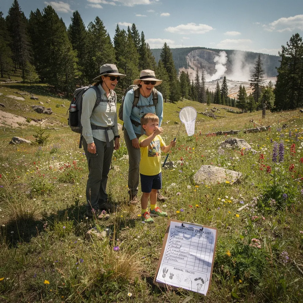 Grupa turystów podziwiających wodospad w lesie.